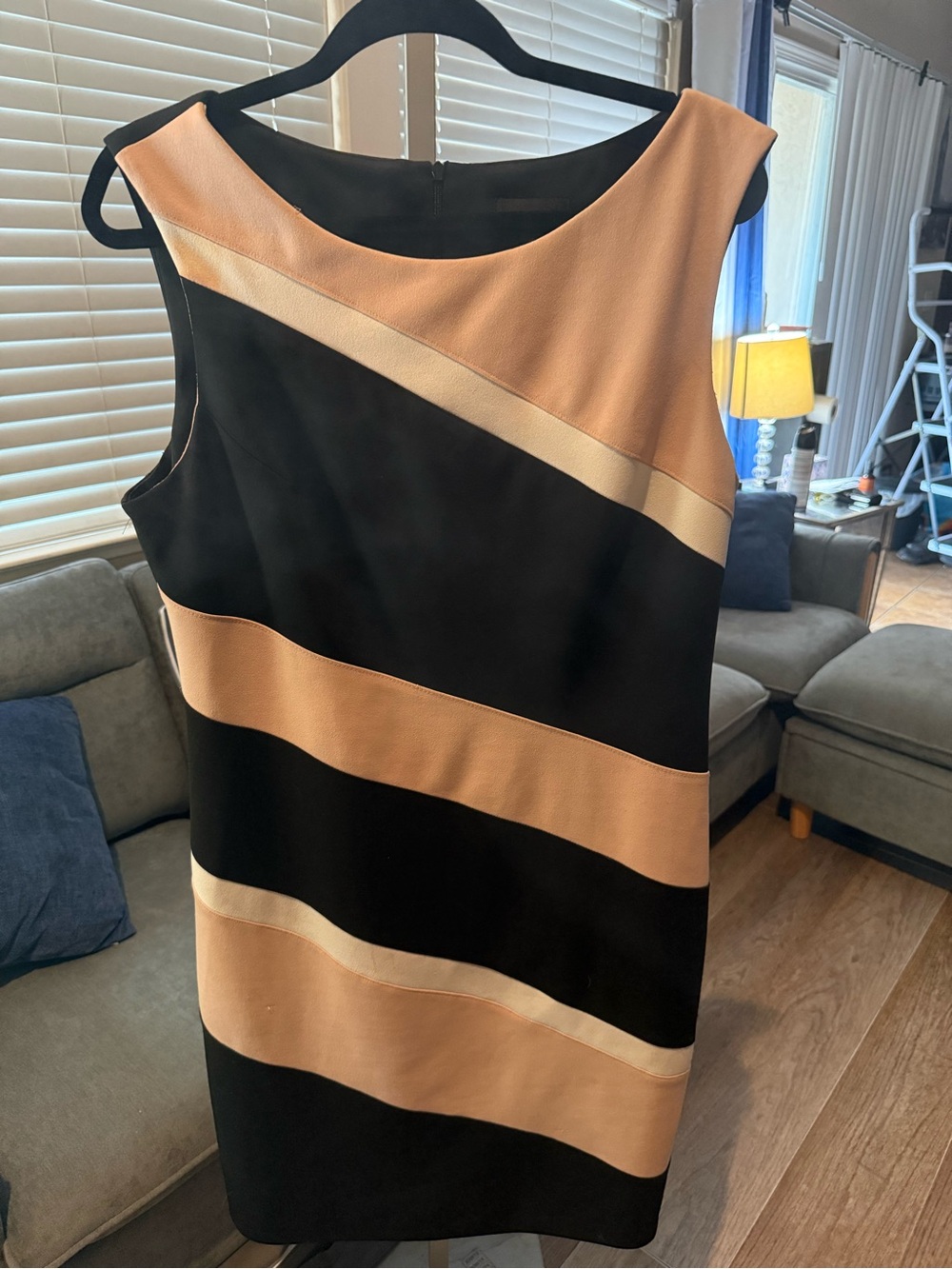 Pink/ Black Dress with Cream Diagonal Stripes